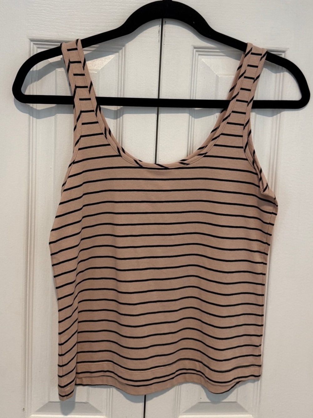 CAbi Blush Pink & Black Striped Scoop Tank